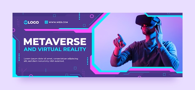 Flat design metaverse technology facebook cover