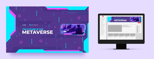 Flat design metaverse technology youtube channel art