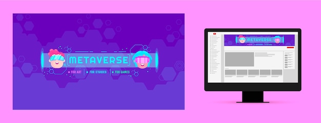 Free vector flat design metaverse youtube channel art