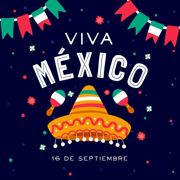 フラットなデザインのメキシコ独立記念日のコンセプト