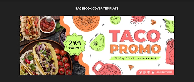 無料ベクター フラットデザインのメキシコ料理facebookカバー