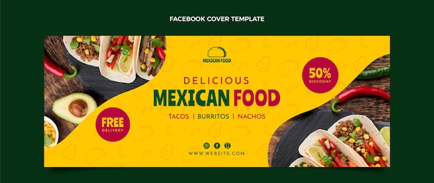 フラットデザインのメキシコ料理Facebookカバー