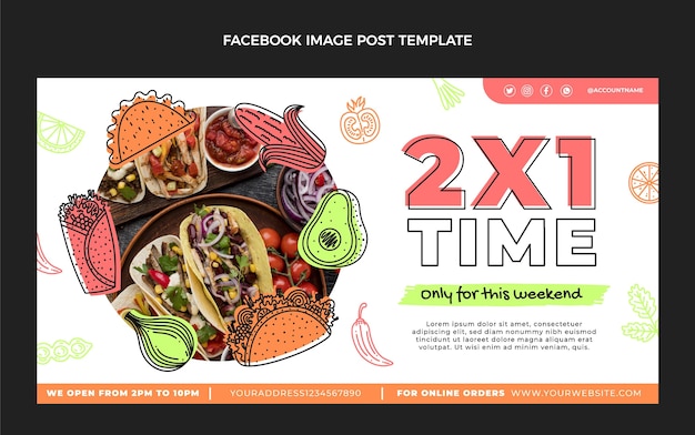 無料ベクター フラットデザインのメキシコ料理facebookの投稿