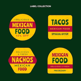 フラットデザインのメキシコ料理ラベルコレクション