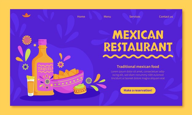 Flat design mexican food landing page template