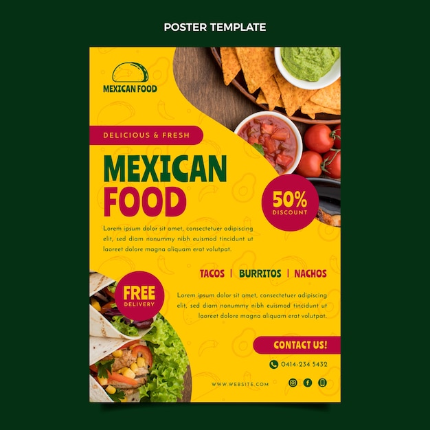 Vettore gratuito modello di poster di cibo messicano design piatto