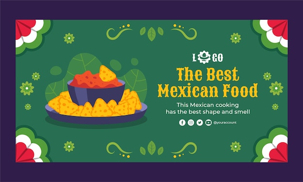 Flat design mexican food restaurant facebook template