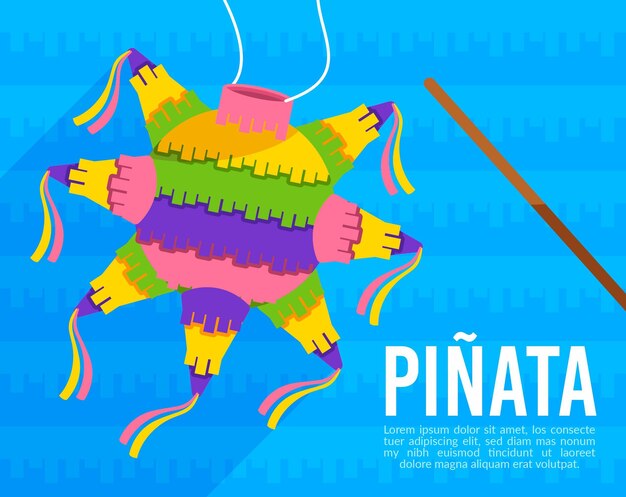 Flat design mexican posada pinata with candies
