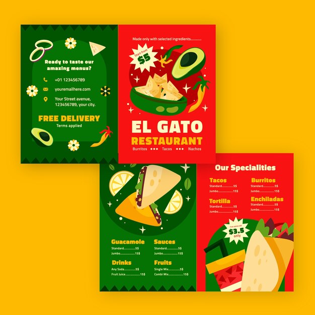 Flat design mexican restaurant brochure template