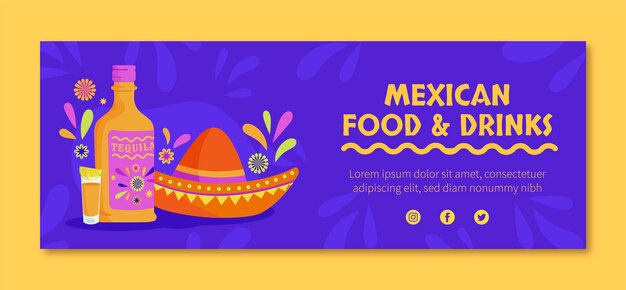 Free vector flat design mexican restaurant facebook cover