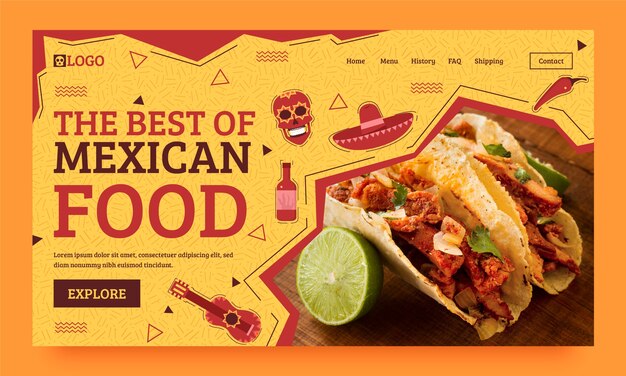 Flat design mexican restaurant landing page