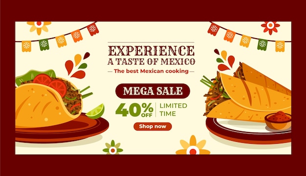 Free vector flat design mexican restaurant sale banner