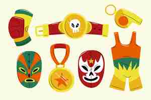 Free vector flat design mexican wrestler element collection