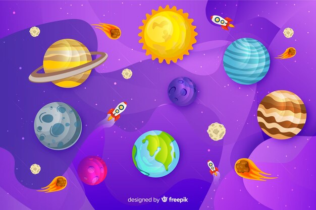 Flat design milky way planets set