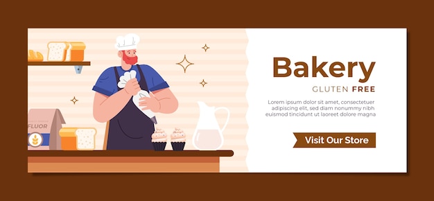 Free vector flat design minimal bakery facebook cover template