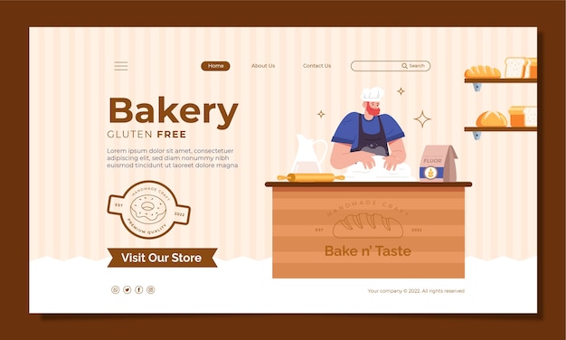 Минимальный шаблон целевой страницы пекарни в плоском дизайне