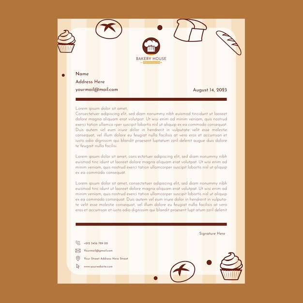 Бесплатное векторное изображение Плоский дизайн минимального бланка пекарни