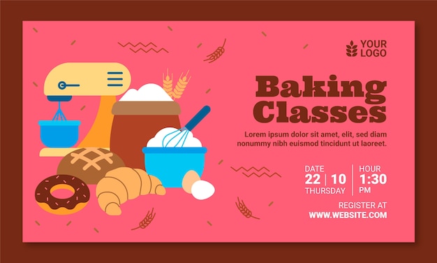 Free vector flat design minimal bakery webinar template