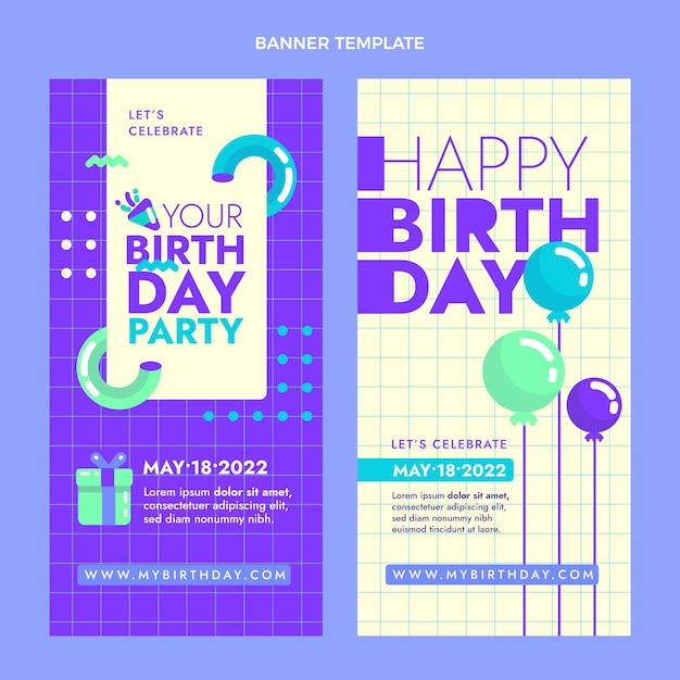 Vettore gratuito pacchetto di banner di compleanno minimal design piatto