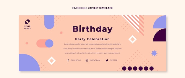 Vettore gratuito copertina facebook di compleanno minimal design piatto