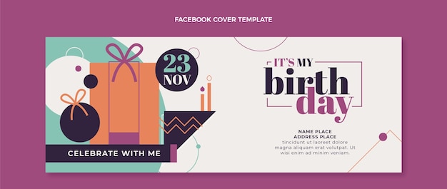 Flat design minimal birthday facebook cover