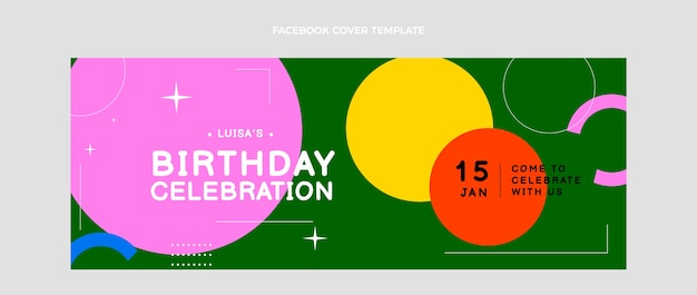 Vettore gratuito copertina facebook di compleanno minimal design piatto