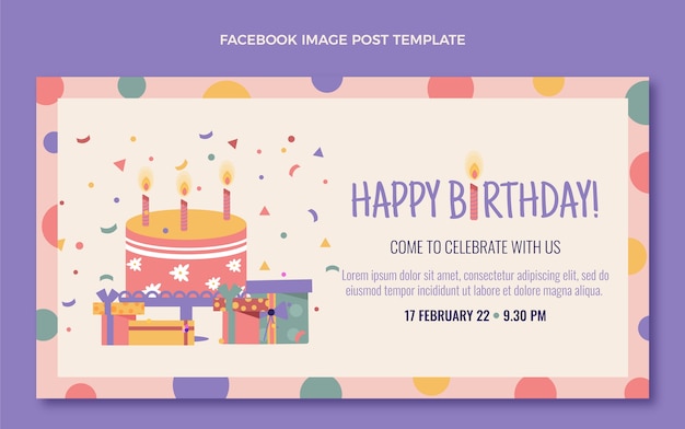 Vettore gratuito post di facebook di compleanno minimo dal design piatto