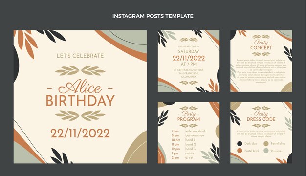 Vettore gratuito post di instagram di compleanno minimo dal design piatto