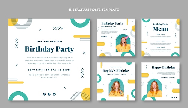 Flat design minimal birthday instagram posts