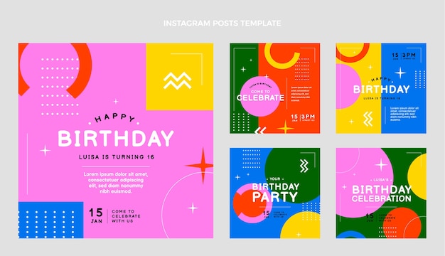 Flat design minimal birthday instagram posts