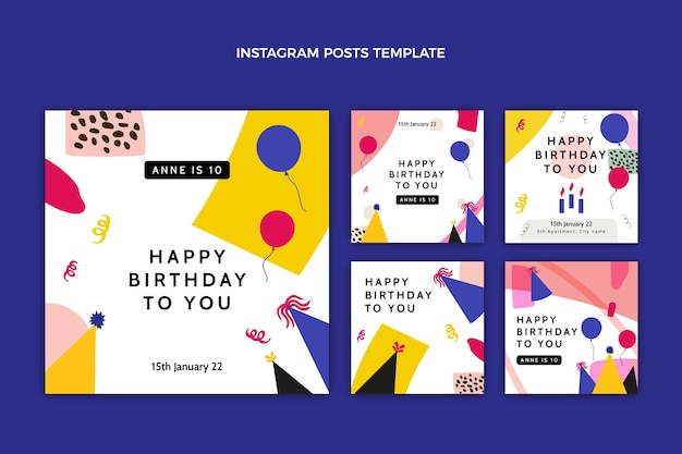 Flat design minimal birthday instagram posts