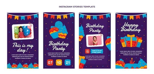 Бесплатное векторное изображение Плоский дизайн минималистичный день рождения instagram рассказы