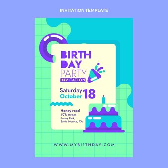 Flat design minimal birthday invitation