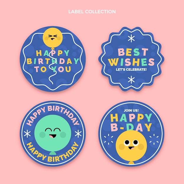 Free vector flat design minimal birthday labels