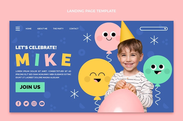 Flat design minimal birthday landing page