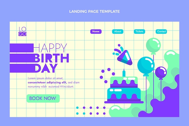 Pagina di destinazione minima per il compleanno di design piatto