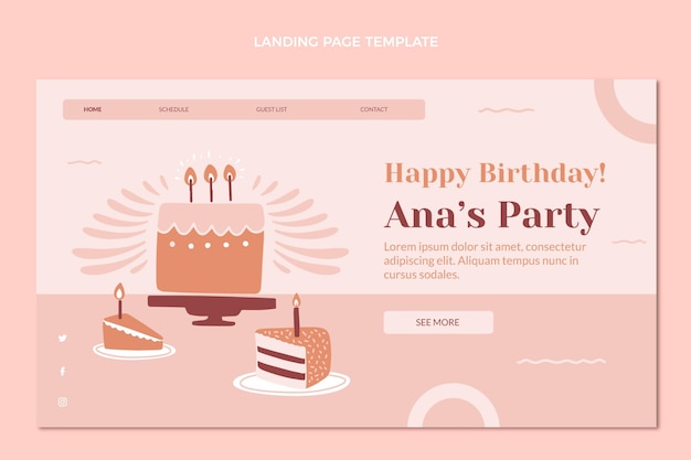 Flat design minimal birthday landing page