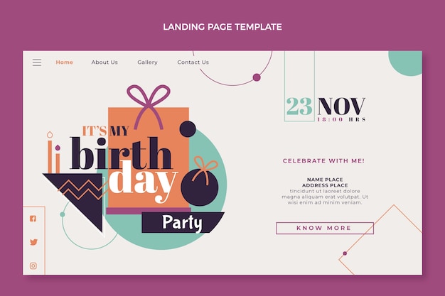 Vettore gratuito pagina di destinazione minima per il compleanno di design piatto