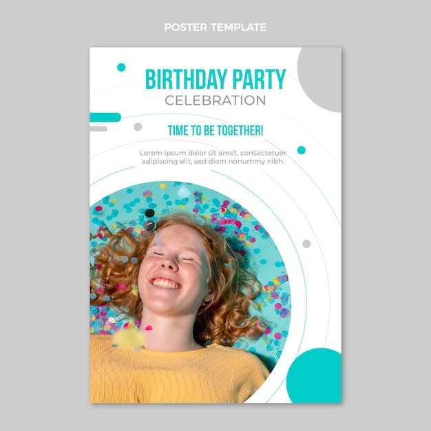 무료 벡터 평면 디자인 최소한의 생일 포스터