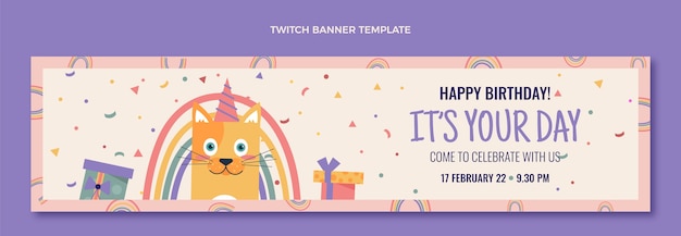 Free vector flat design minimal birthday twitch banner