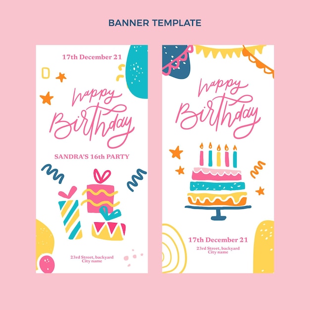 Flat design minimal birthday vertical banners