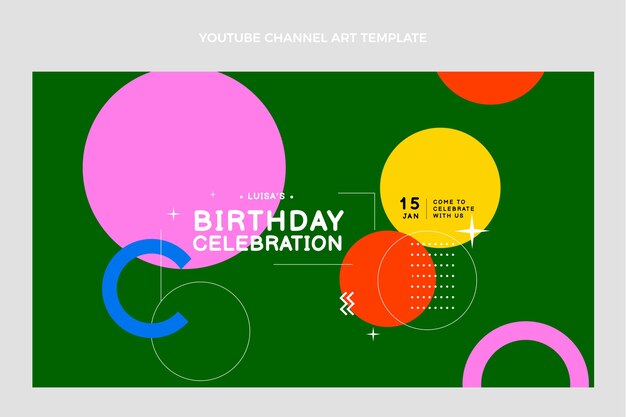 Flat design minimal birthday youtube channel art