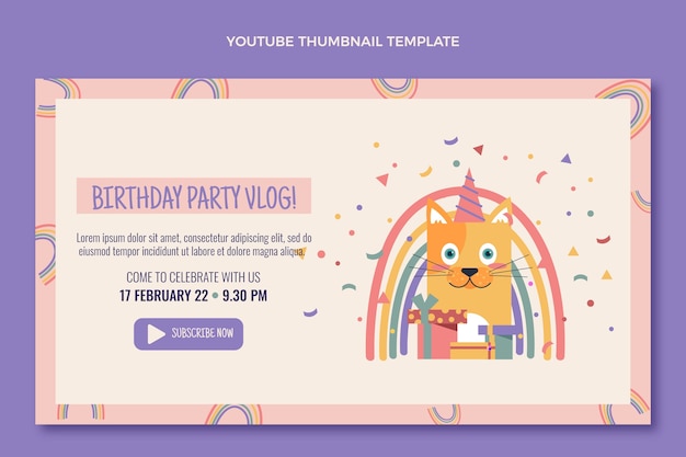 Free vector flat design minimal birthday youtube thumbnail