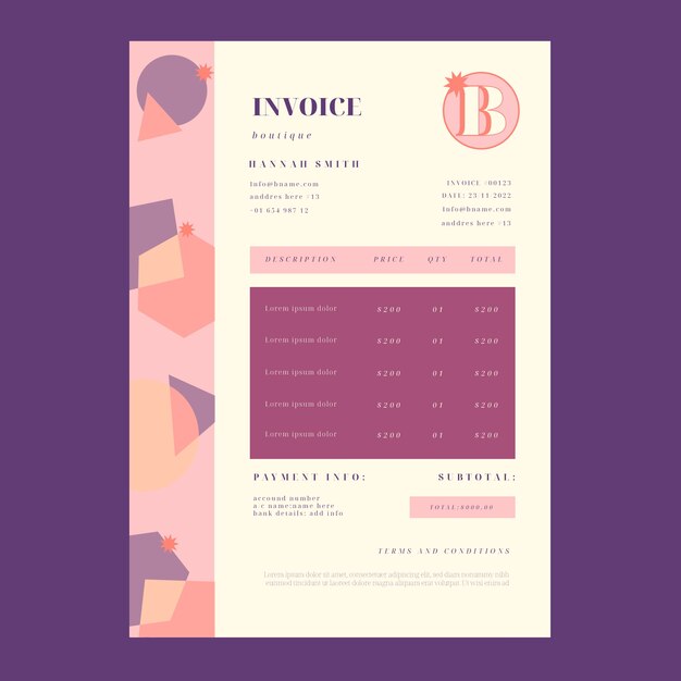 Flat design minimal boutique template invoice