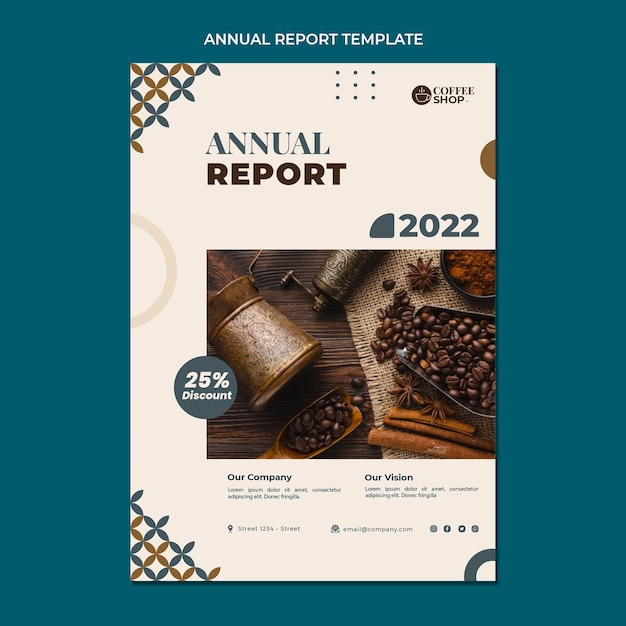 Vettore gratuito rapporto annuale della caffetteria minimale dal design piatto