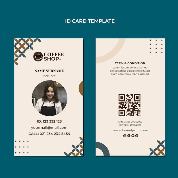 Free vector flat design minimal coffee shop id card