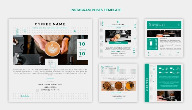 Vettore gratuito post instagram design piatto minimal coffee shop