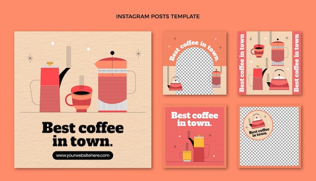 Плоский дизайн минимальная кофейня пост в instagram