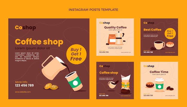 Flat design minimal coffee shop instagram posts