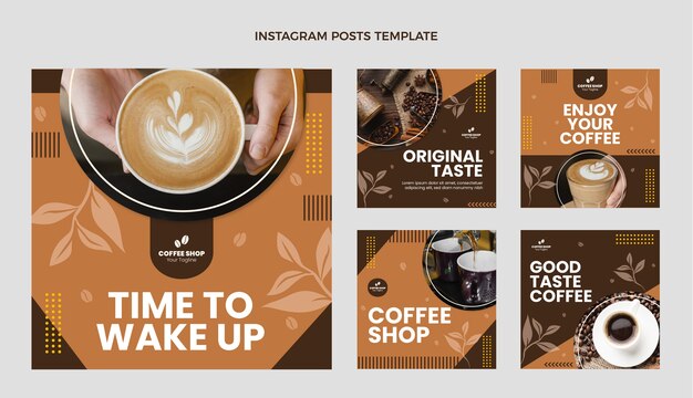 Flat design minimal coffee shop instagram posts